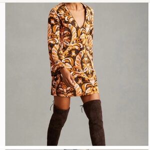 NWT! Maeve Anthropologie bell sleeve brown motif dress for Fall size Medium